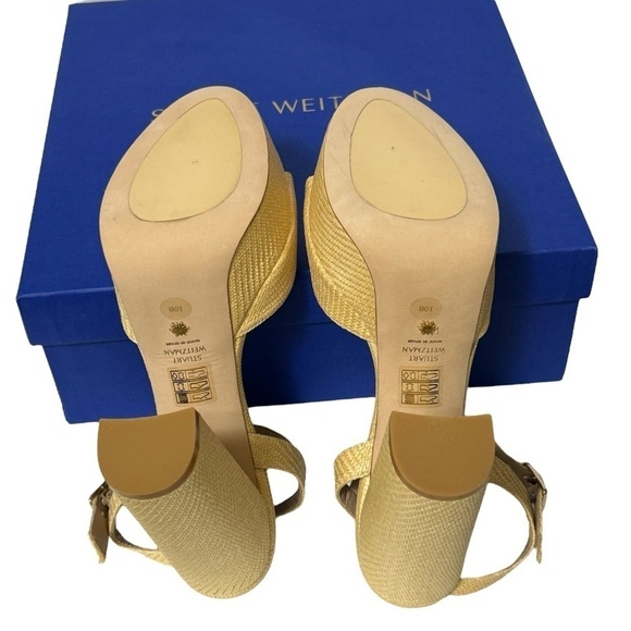 Stuart Weitzman Ryder 95 Platform Sandal Wheat Fine Rafia Size 10 New In Box - Picture 14 of 15